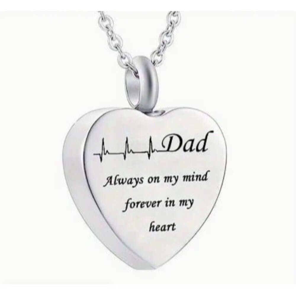 Dad / Father Memory Heart Cremation Urn Pendant Necklace For Ashes